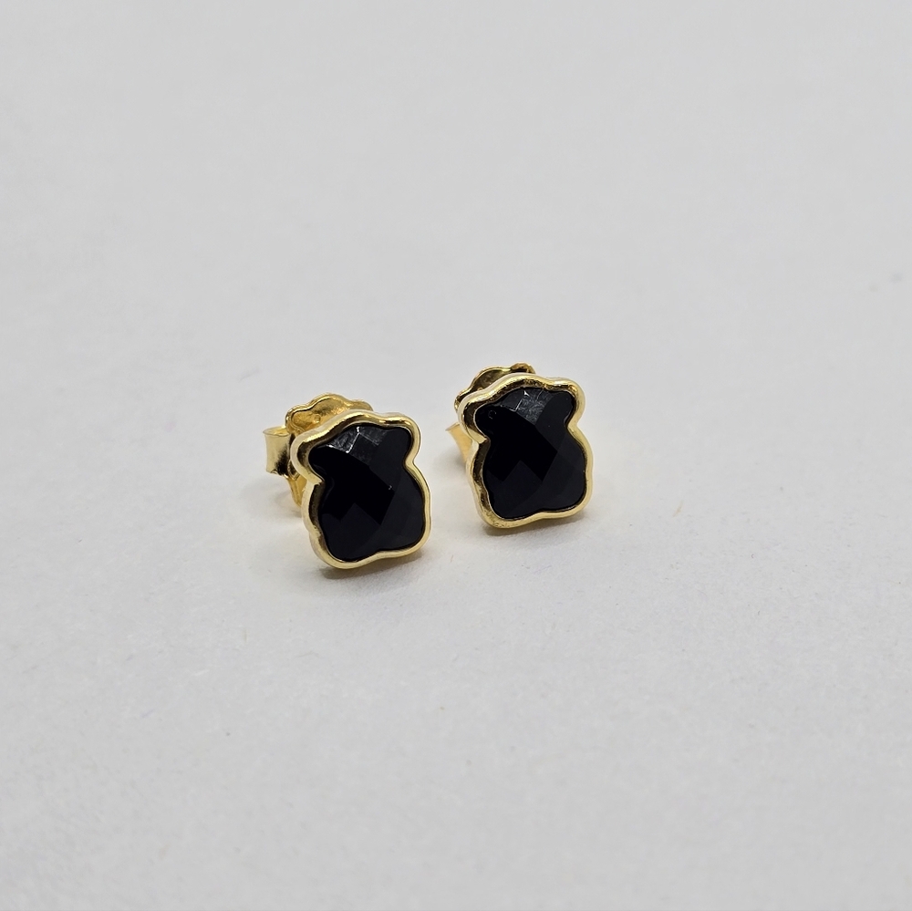 Tous Vermeil over Silver Color Earrings with faceted onyx 9mm - Picture 6 of 9